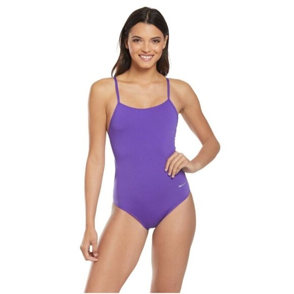 Sporti Womens Poly Pro Tie Back One Piece Swimsuit Size 34 Purple Pool Beach - Picture 1 of 11